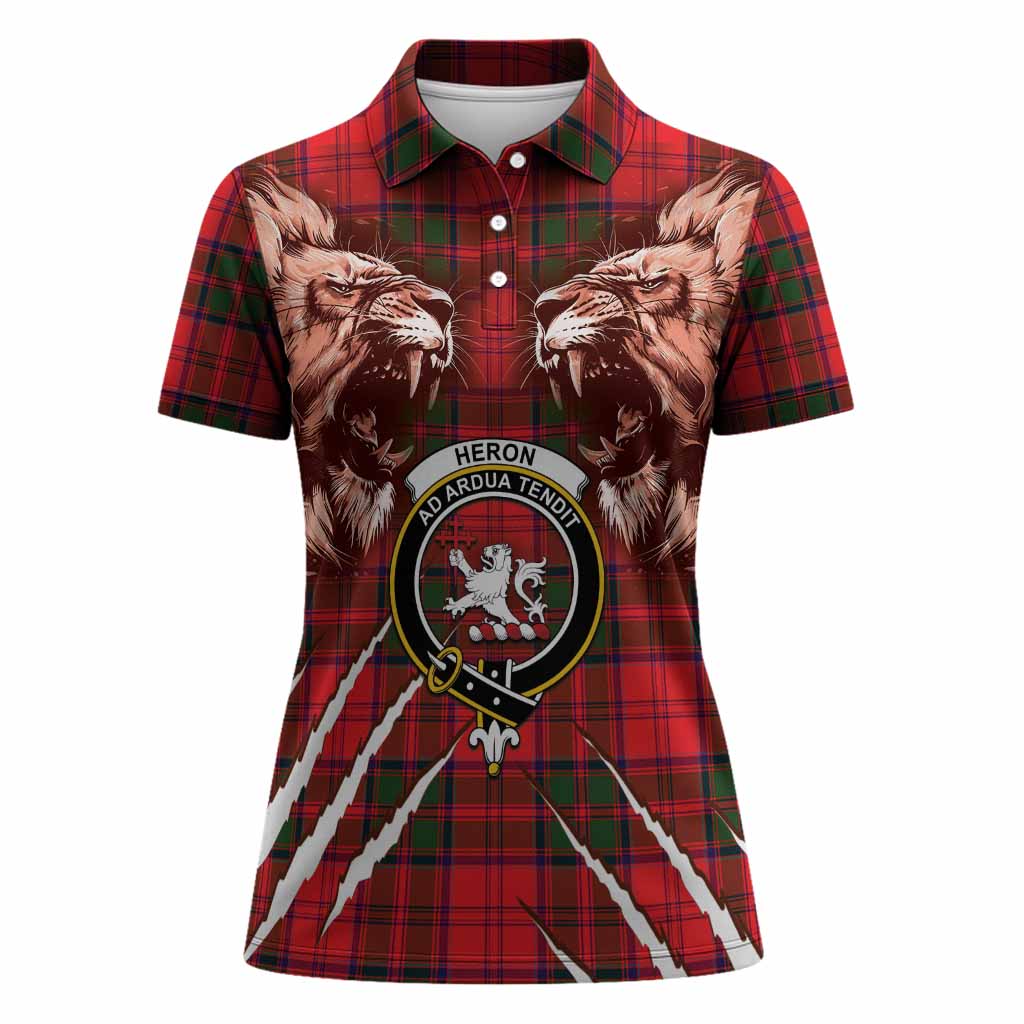 Heron Tartan Crest Women Polo Shirt Ferocious Lion Style
