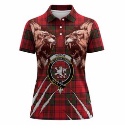 Heron Tartan Crest Women Polo Shirt Ferocious Lion Style