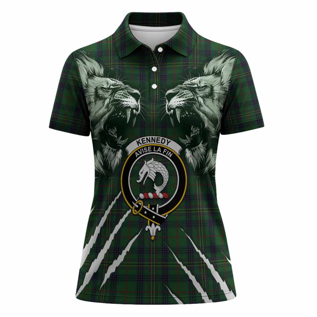 Kennedy Tartan Crest Women Polo Shirt Ferocious Lion Style