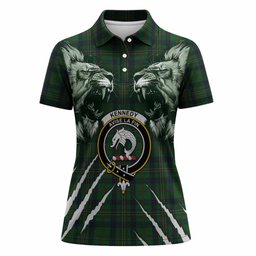 Kennedy Tartan Crest Women Polo Shirt Ferocious Lion Style