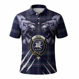 Nevoy Tartan Crest Polo Shirt Ferocious Lion Style