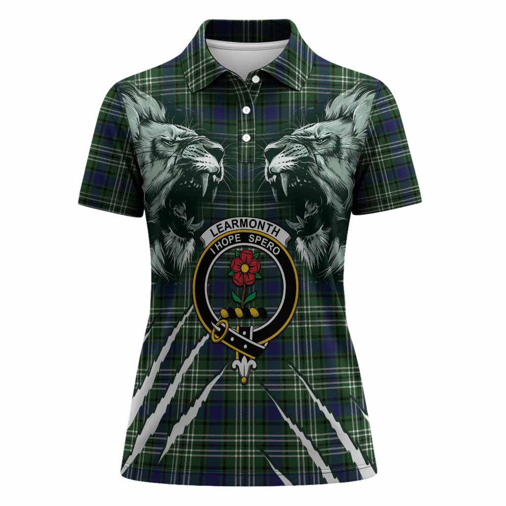 Learmonth Tartan Crest Women Polo Shirt Ferocious Lion Style