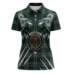 Learmonth Tartan Crest Women Polo Shirt Ferocious Lion Style