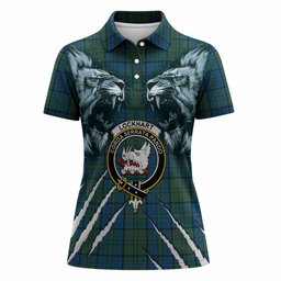 Lockhart Tartan Crest Women Polo Shirt Ferocious Lion Style