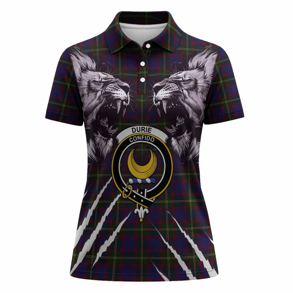 Durie Tartan Crest Women Polo Shirt Ferocious Lion Style