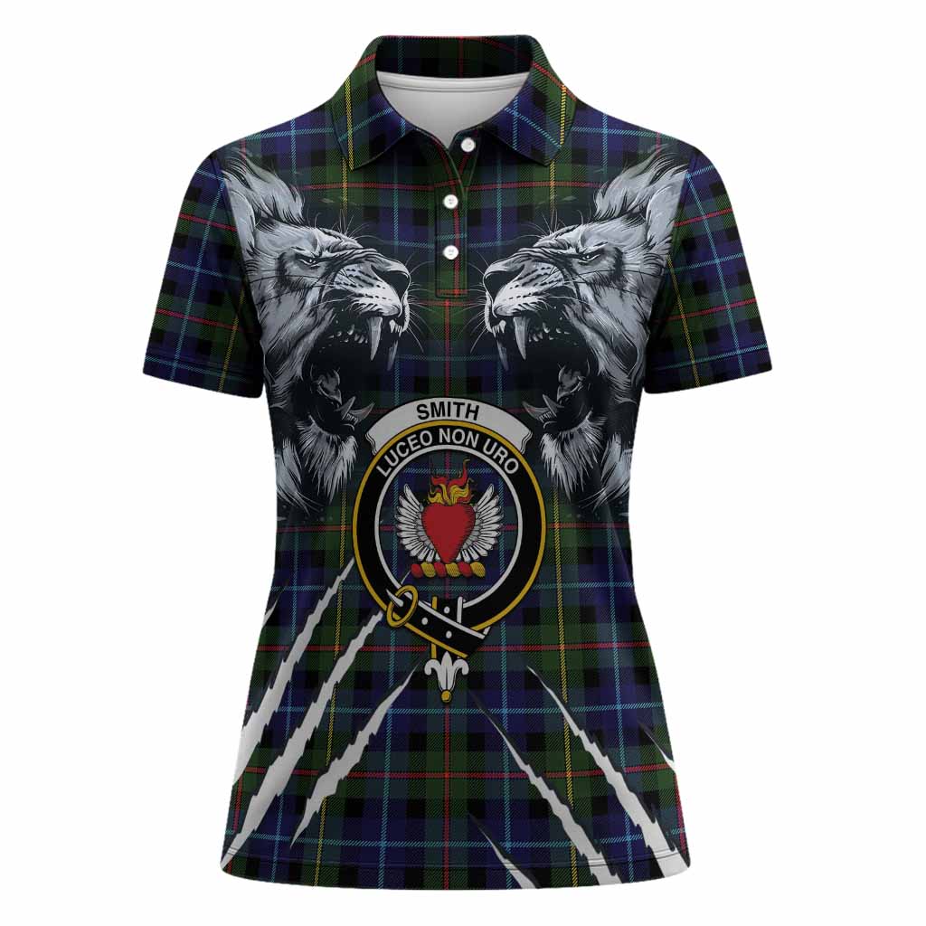 Smith Tartan Crest Women Polo Shirt Ferocious Lion Style