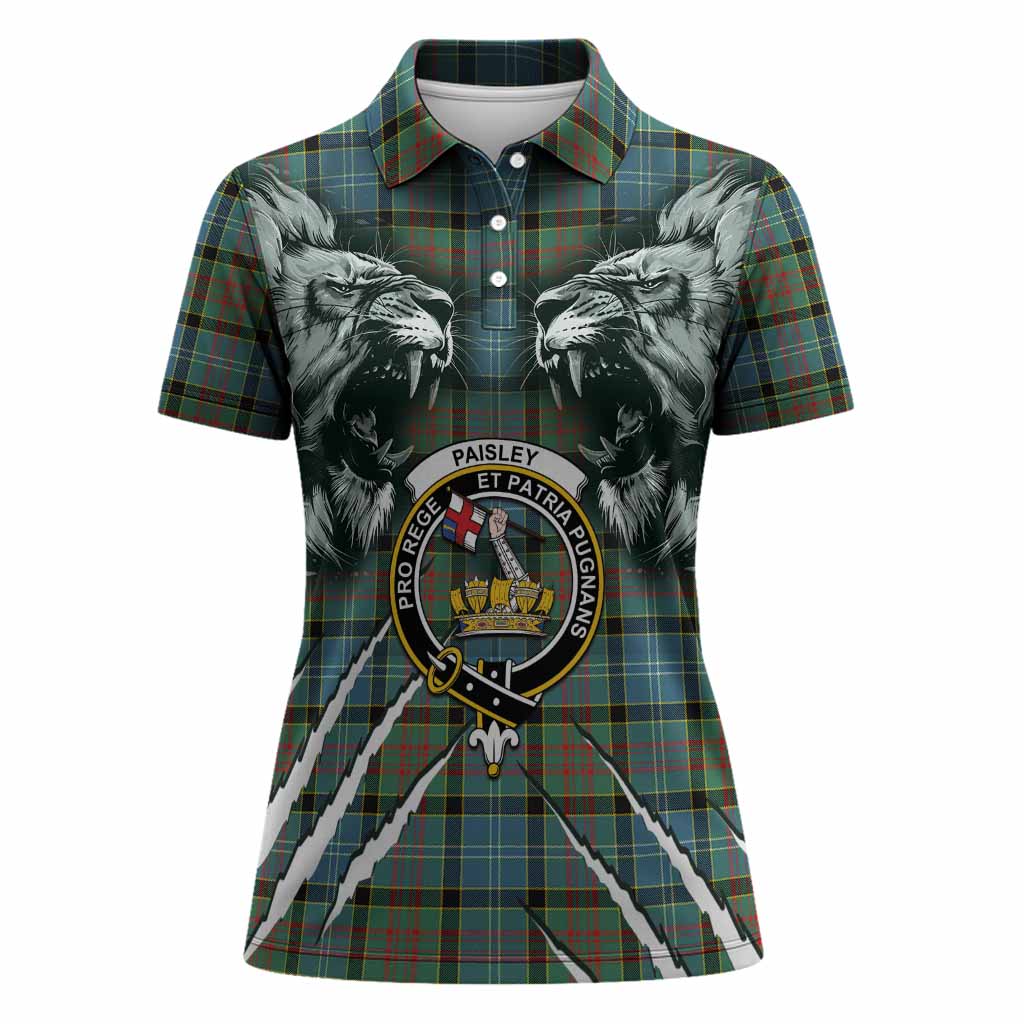 Paisley Tartan Crest Women Polo Shirt Ferocious Lion Style