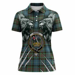 Paisley Tartan Crest Women Polo Shirt Ferocious Lion Style