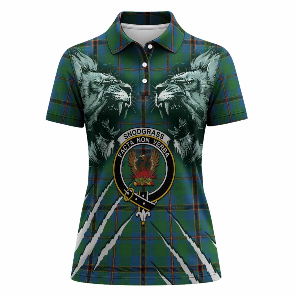 Snodgrass Tartan Crest Women Polo Shirt Ferocious Lion Style