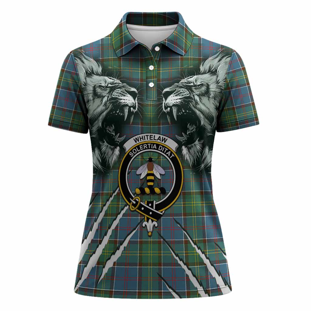 Whitelaw Tartan Crest Women Polo Shirt Ferocious Lion Style
