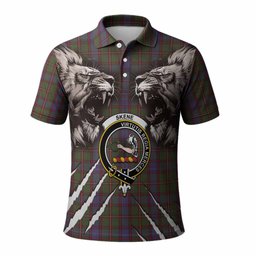 Skene Tartan Crest Polo Shirt Ferocious Lion Style