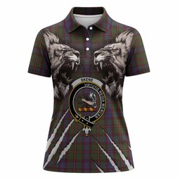 Skene Tartan Crest Women Polo Shirt Ferocious Lion Style