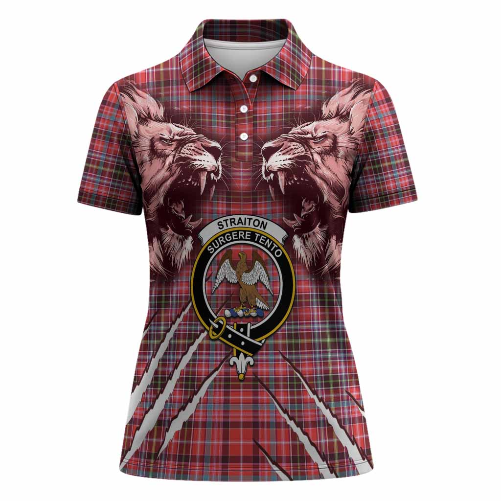 Straiton Tartan Crest Women Polo Shirt Ferocious Lion Style