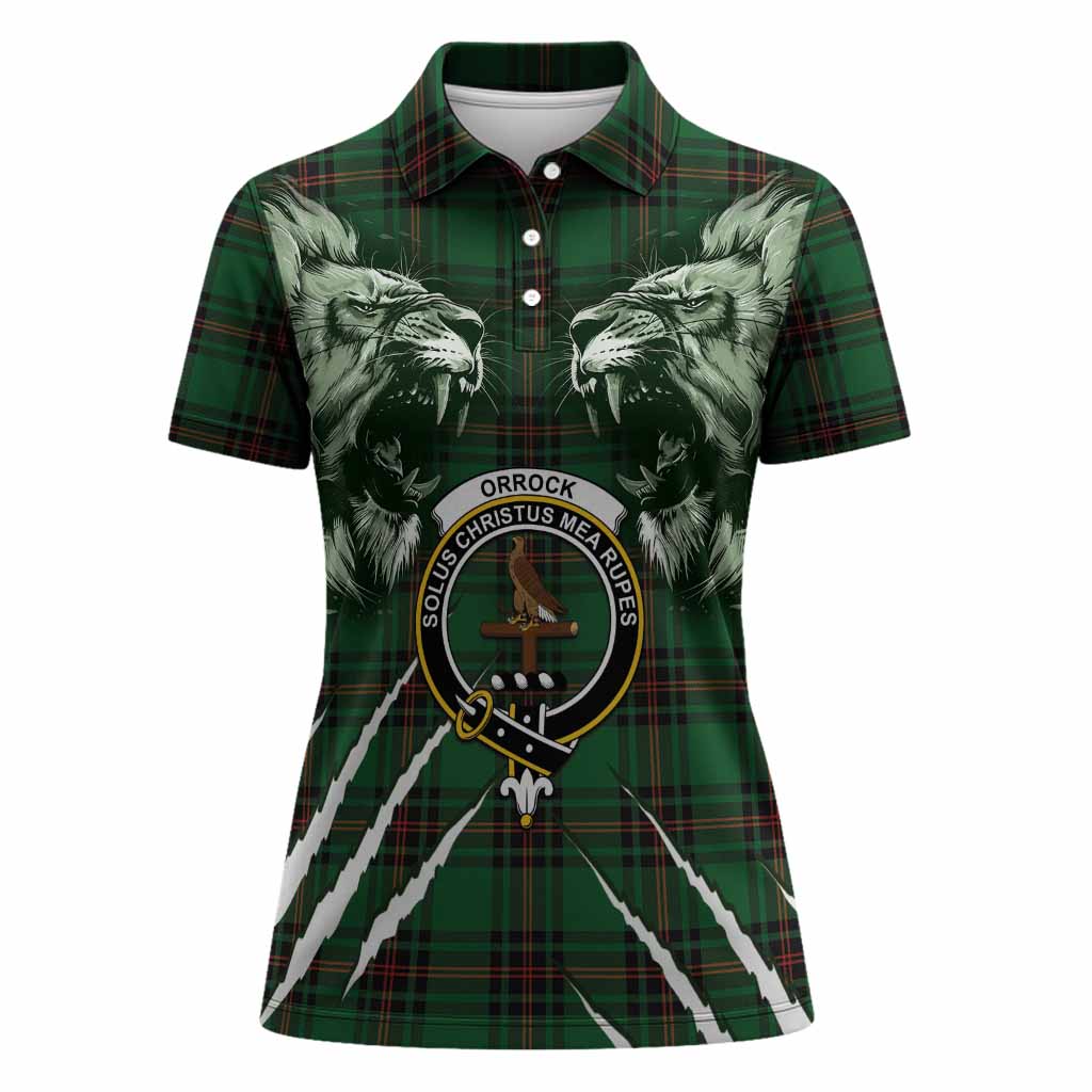 Orrock Tartan Crest Women Polo Shirt Ferocious Lion Style