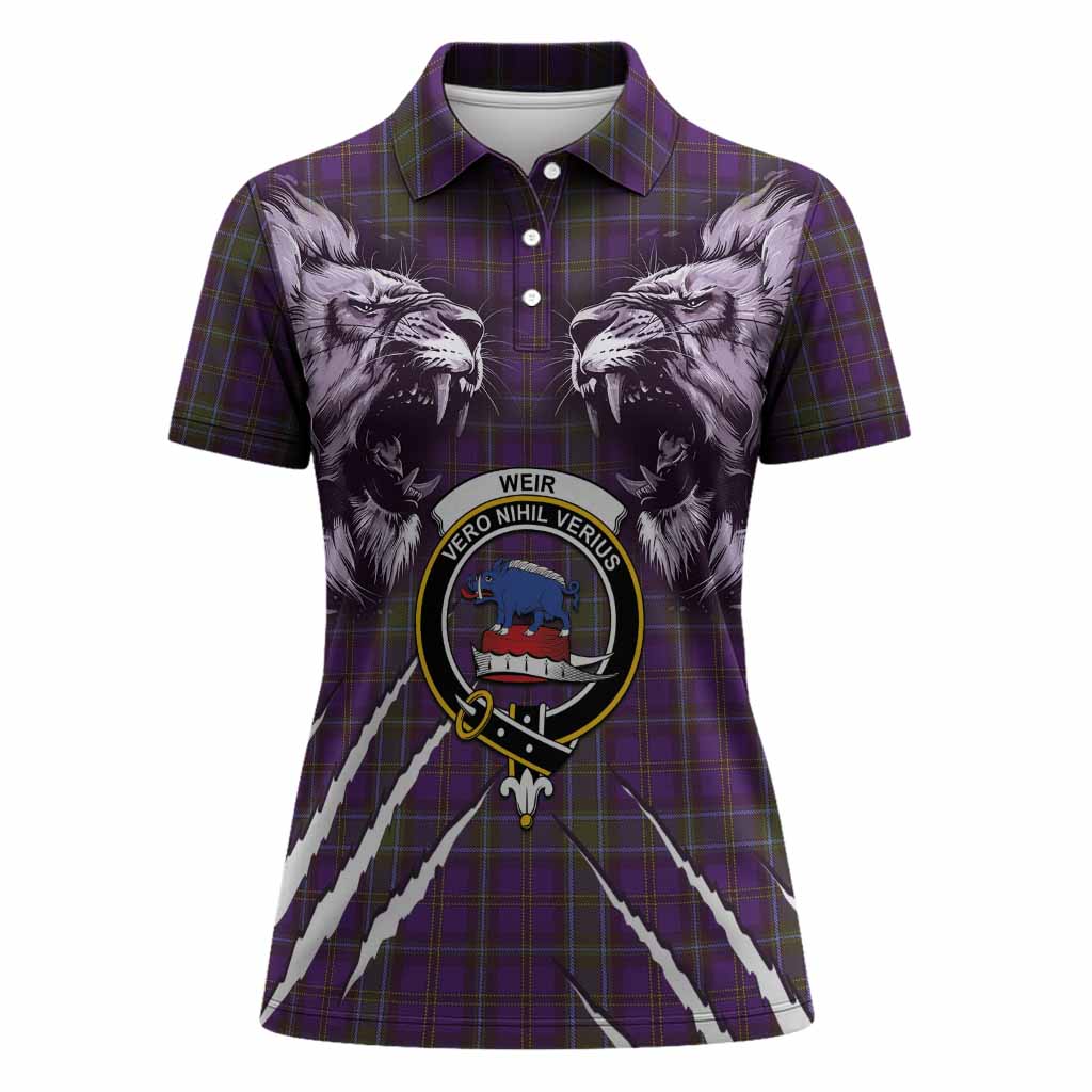 Weir Tartan Crest Women Polo Shirt Ferocious Lion Style
