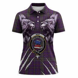 Weir Tartan Crest Women Polo Shirt Ferocious Lion Style