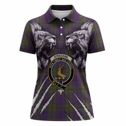 Strachan Tartan Crest Women Polo Shirt Ferocious Lion Style