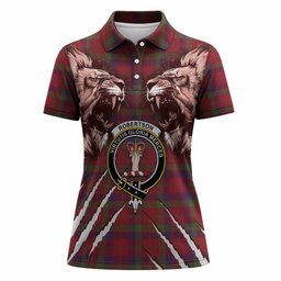 Robertson Tartan Crest Women Polo Shirt Ferocious Lion Style