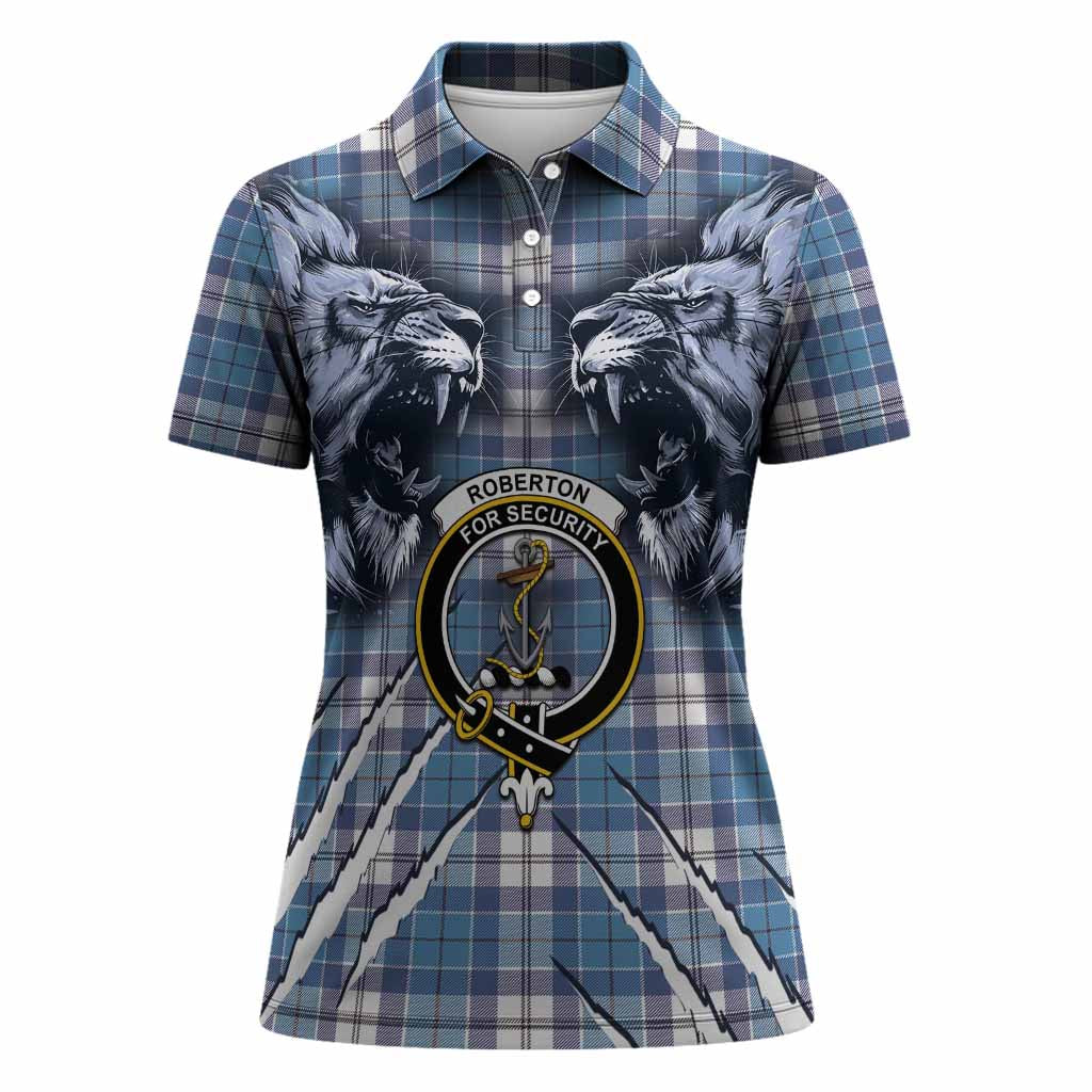 Roberton Tartan Crest Women Polo Shirt Ferocious Lion Style