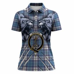 Roberton Tartan Crest Women Polo Shirt Ferocious Lion Style
