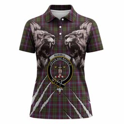 Russell Tartan Crest Women Polo Shirt Ferocious Lion Style