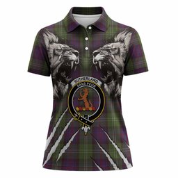 Sutherland Tartan Crest Women Polo Shirt Ferocious Lion Style