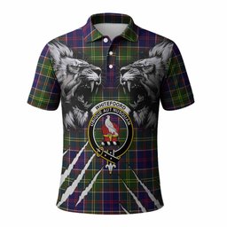 Whitefoord Tartan Crest Polo Shirt Ferocious Lion Style