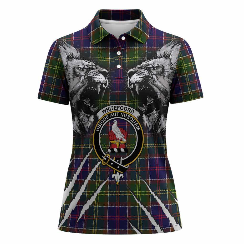 Whitefoord Tartan Crest Women Polo Shirt Ferocious Lion Style