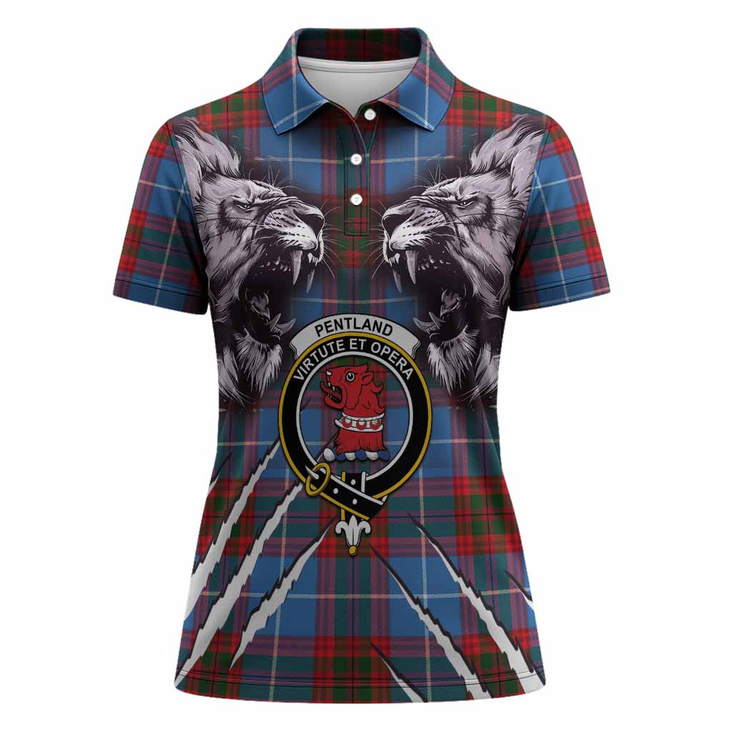 Pentland Tartan Crest Women Polo Shirt Ferocious Lion Style
