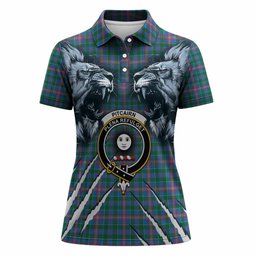 Pitcairn Tartan Crest Women Polo Shirt Ferocious Lion Style