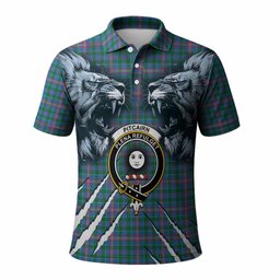 Pitcairn Tartan Crest Polo Shirt Ferocious Lion Style
