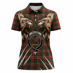 Pollock Tartan Crest Women Polo Shirt Ferocious Lion Style