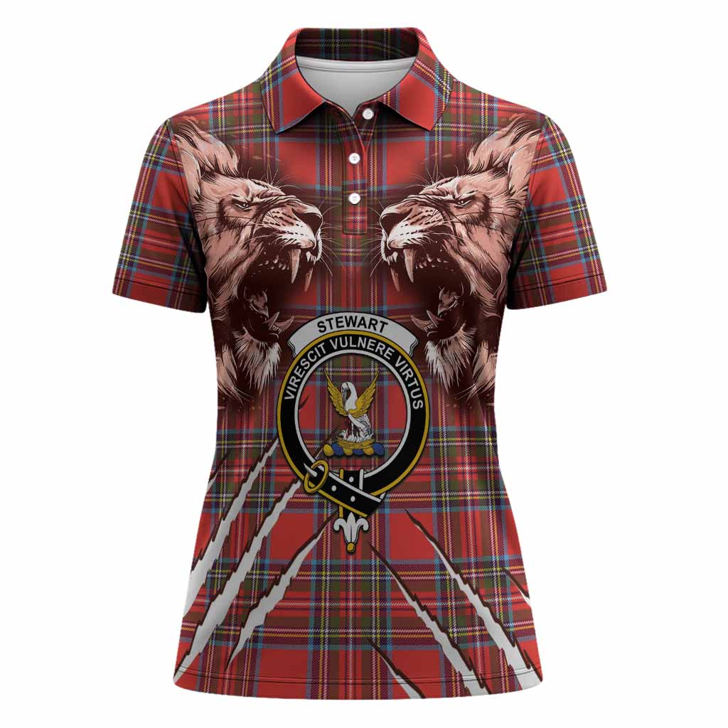 Stewart (Stuart) Tartan Crest Women Polo Shirt Ferocious Lion Style