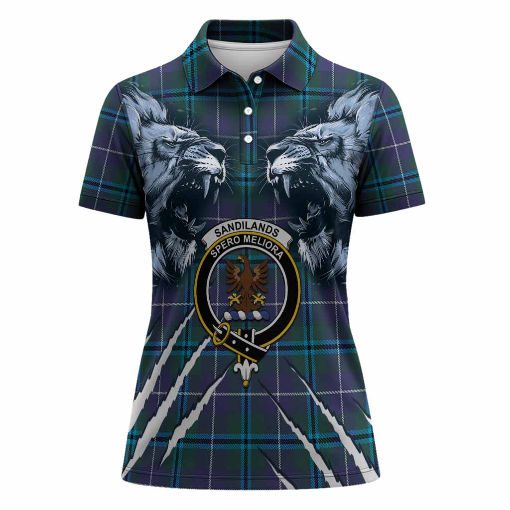 Sandilands Tartan Crest Women Polo Shirt Ferocious Lion Style