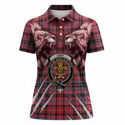 Udny Tartan Crest Women Polo Shirt Ferocious Lion Style