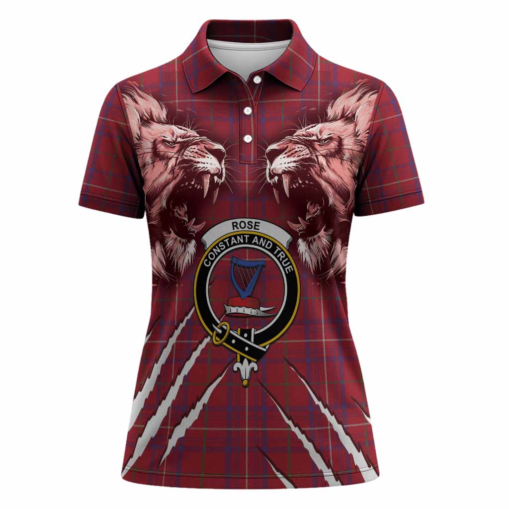 Rose Tartan Crest Women Polo Shirt Ferocious Lion Style