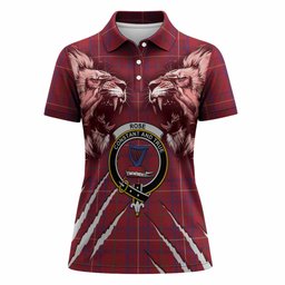 Rose Tartan Crest Women Polo Shirt Ferocious Lion Style