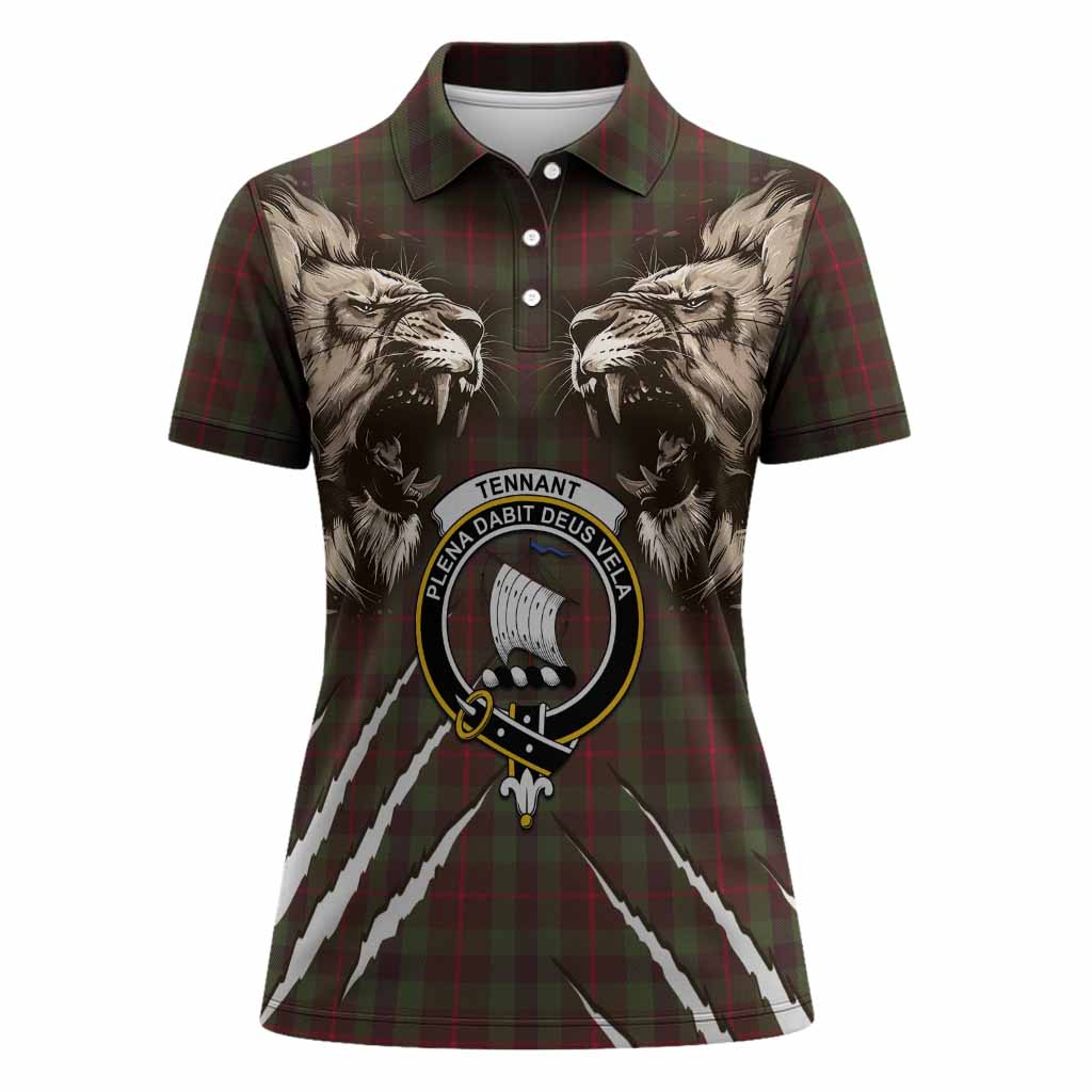 Tennant Tartan Crest Women Polo Shirt Ferocious Lion Style
