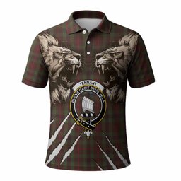 Tennant Tartan Crest Polo Shirt Ferocious Lion Style