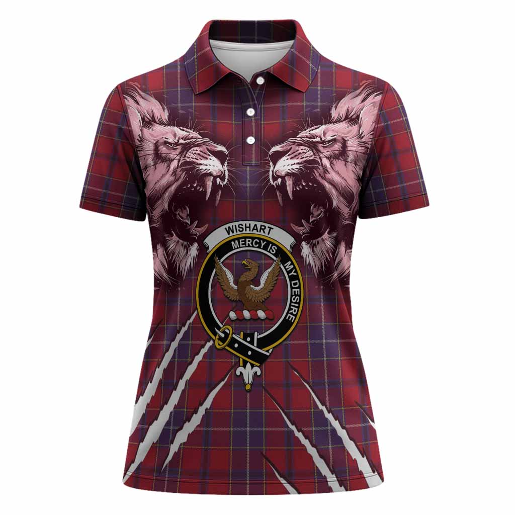Wishart Tartan Crest Women Polo Shirt Ferocious Lion Style