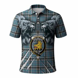 Thompson (Thomson) Tartan Crest Polo Shirt Ferocious Lion Style