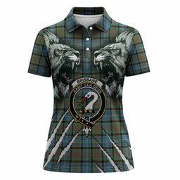 Brisbane Tartan Crest Women Polo Shirt Ferocious Lion Style