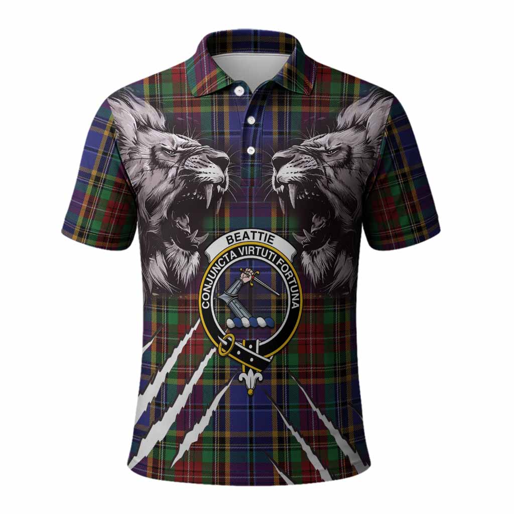 Beattie (Beatty) Tartan Crest Polo Shirt Ferocious Lion Style