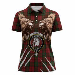 Dunbar Tartan Crest Women Polo Shirt Ferocious Lion Style