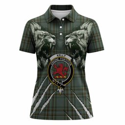 Kelly Tartan Crest Women Polo Shirt Ferocious Lion Style