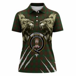 Menzies Tartan Crest Women Polo Shirt Ferocious Lion Style