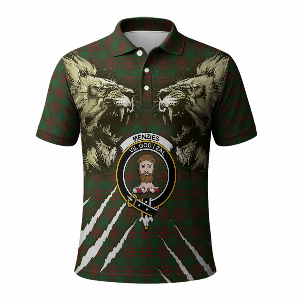 Menzies Tartan Crest Polo Shirt Ferocious Lion Style