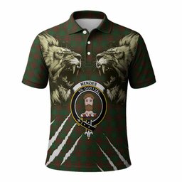 Menzies Tartan Crest Polo Shirt Ferocious Lion Style