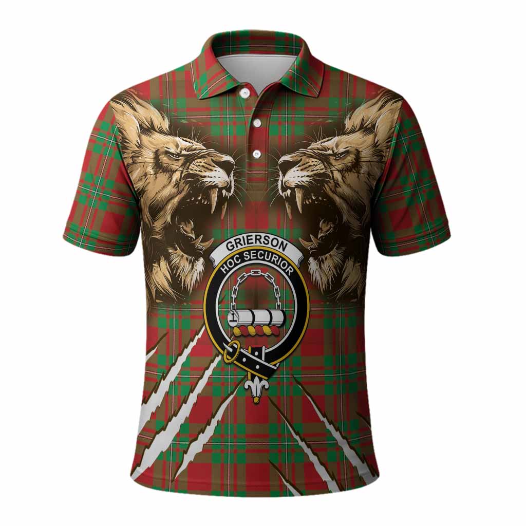 Grierson Tartan Crest Polo Shirt Ferocious Lion Style