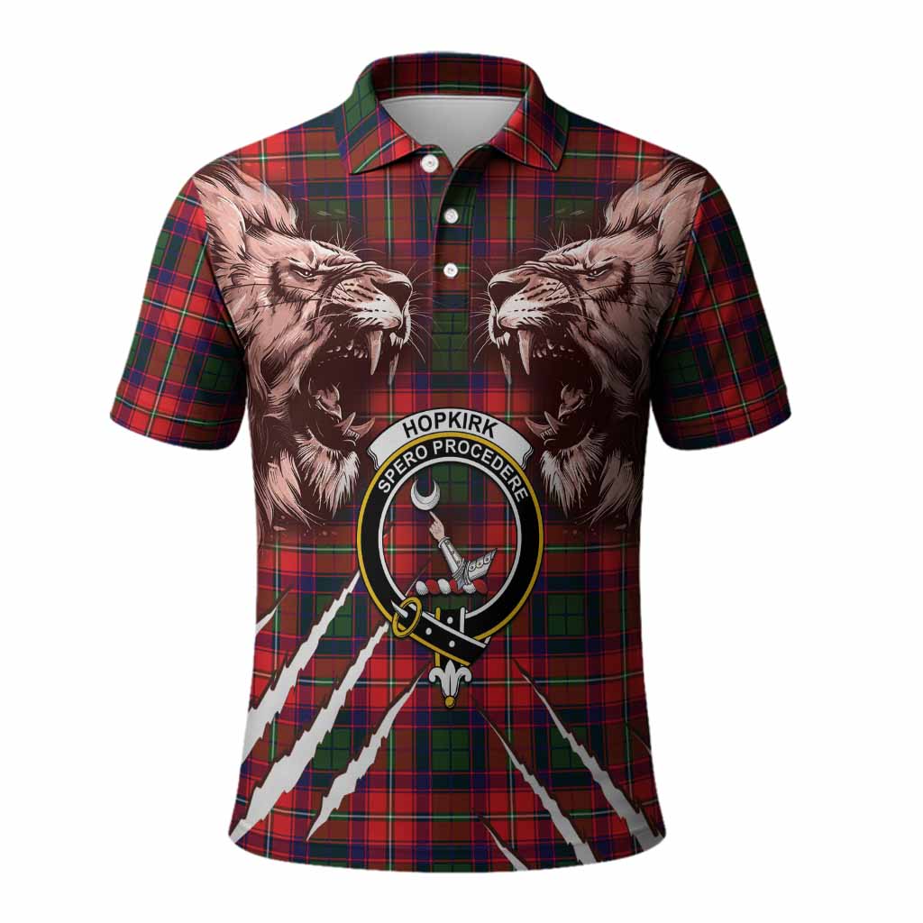 Hopkirk Tartan Crest Polo Shirt Ferocious Lion Style